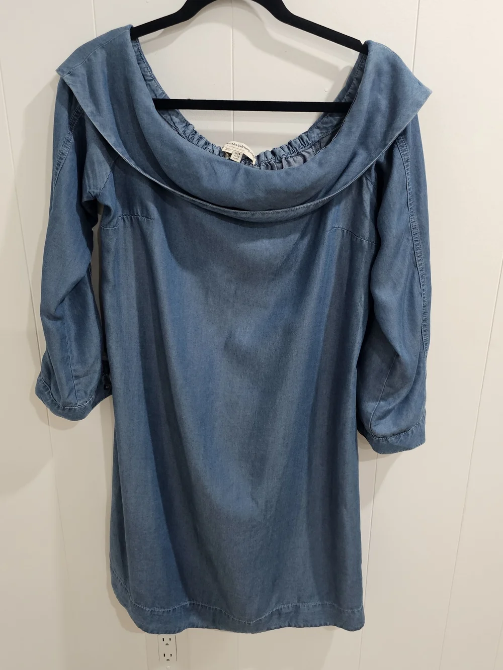Anthropologie Chambray Ruffle Collar Shift Dress M Blue Lyocell Boho Minimalist - Picture 6 of 10